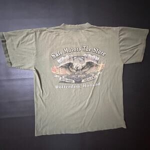 VTG Harley Davidson T Shirt Mens Large Green Made in USA 90s Biker Faded Boxy